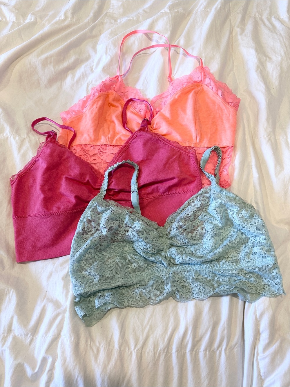 Women’s Lace Bralette Pack - Pink, Coral & Sage